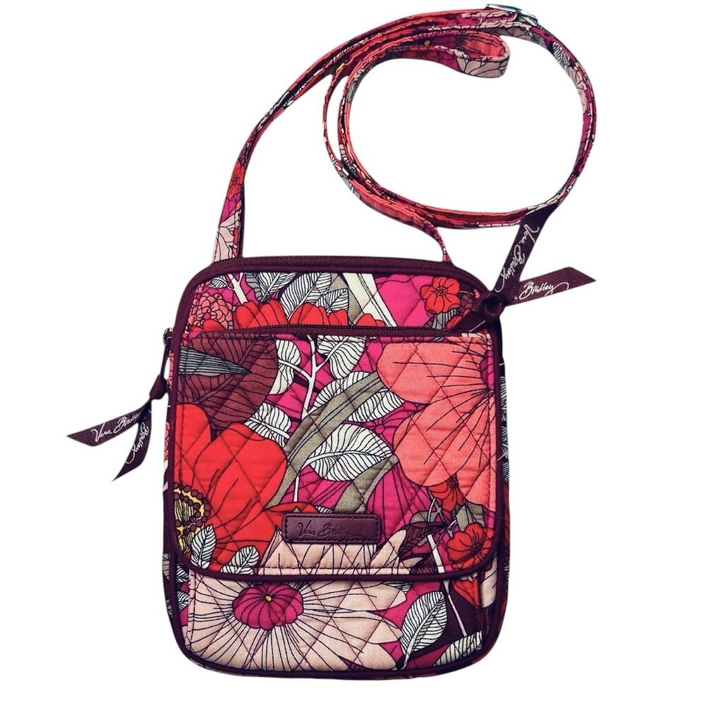 Vera Bradley Bohemian Blooms Mini Hipster Crossbody Bag Quilted Burgundy Purse